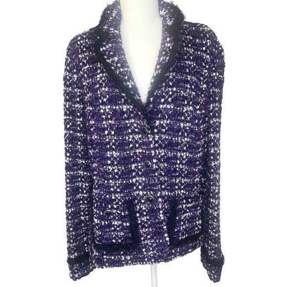 St. John collection Boucle Knit Jacket Wool Blend Black and Purple Colors Size16 - Picture 1 of 11